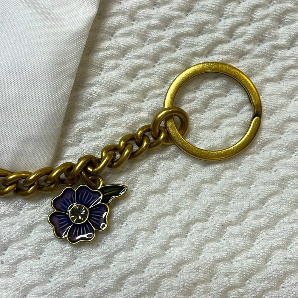 NWT Coach Motif Chain Bag Charm Rexy Tea Rose Cherries Heart Brass Mult…